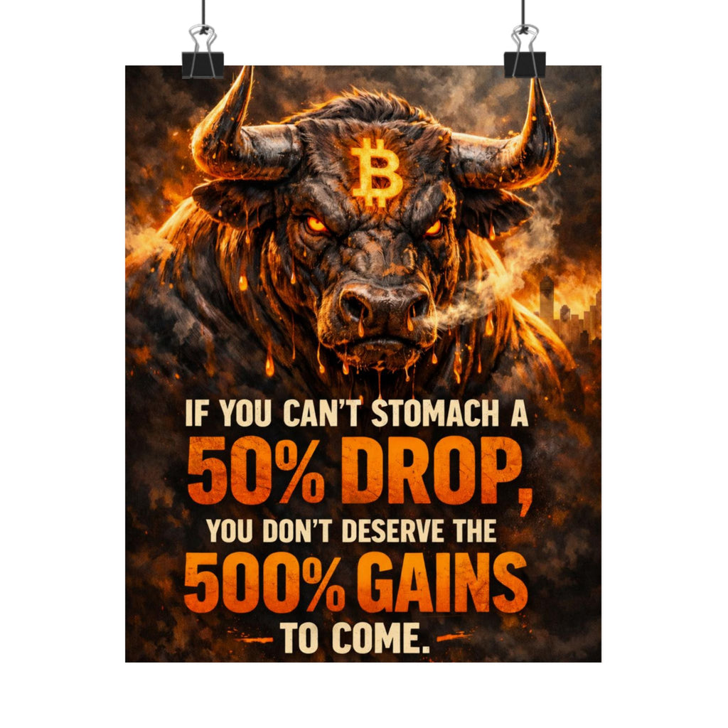 Bitcoin Bull Gains Matte Vertical Posters