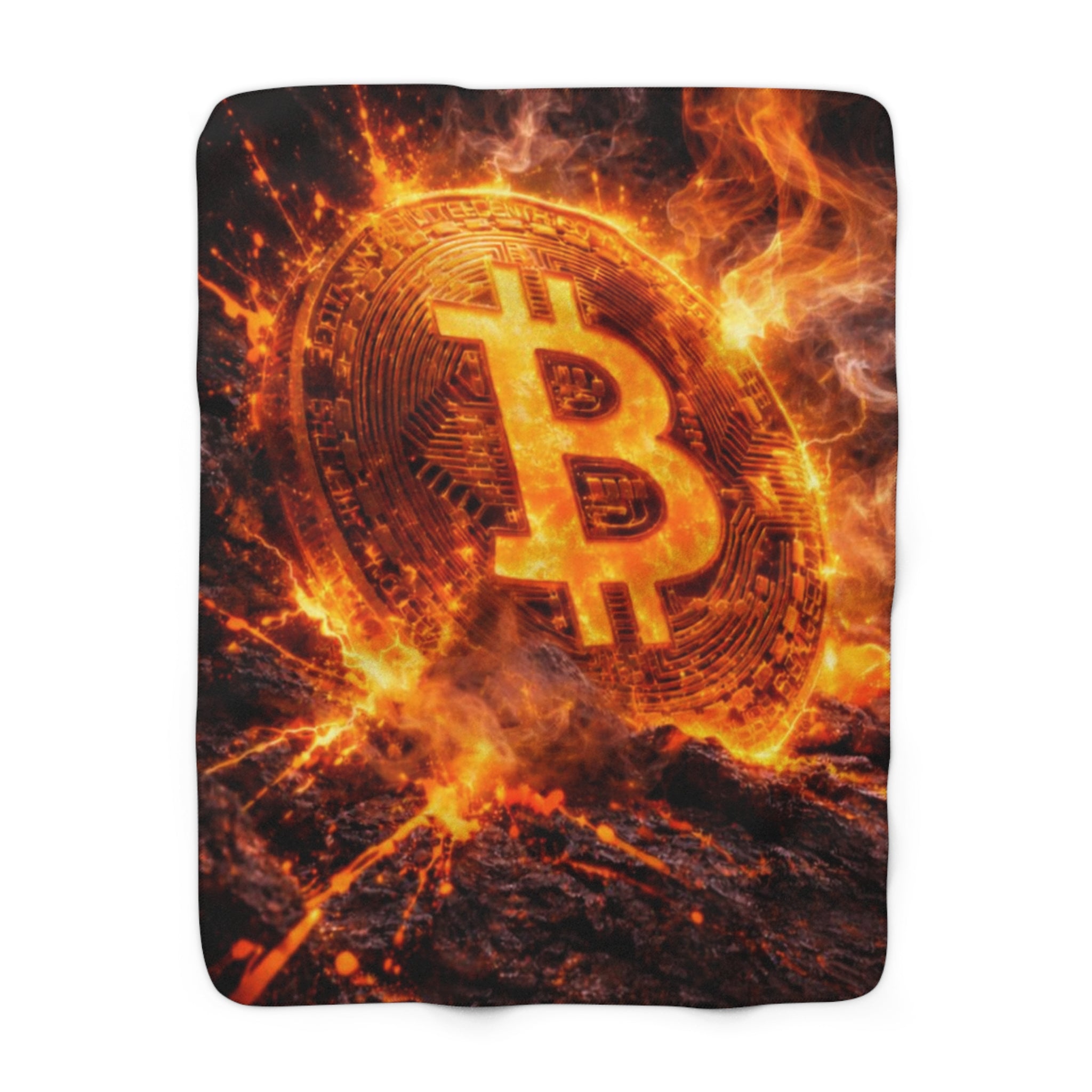 Flaming Bitcoin Sherpa Fleece Blanket