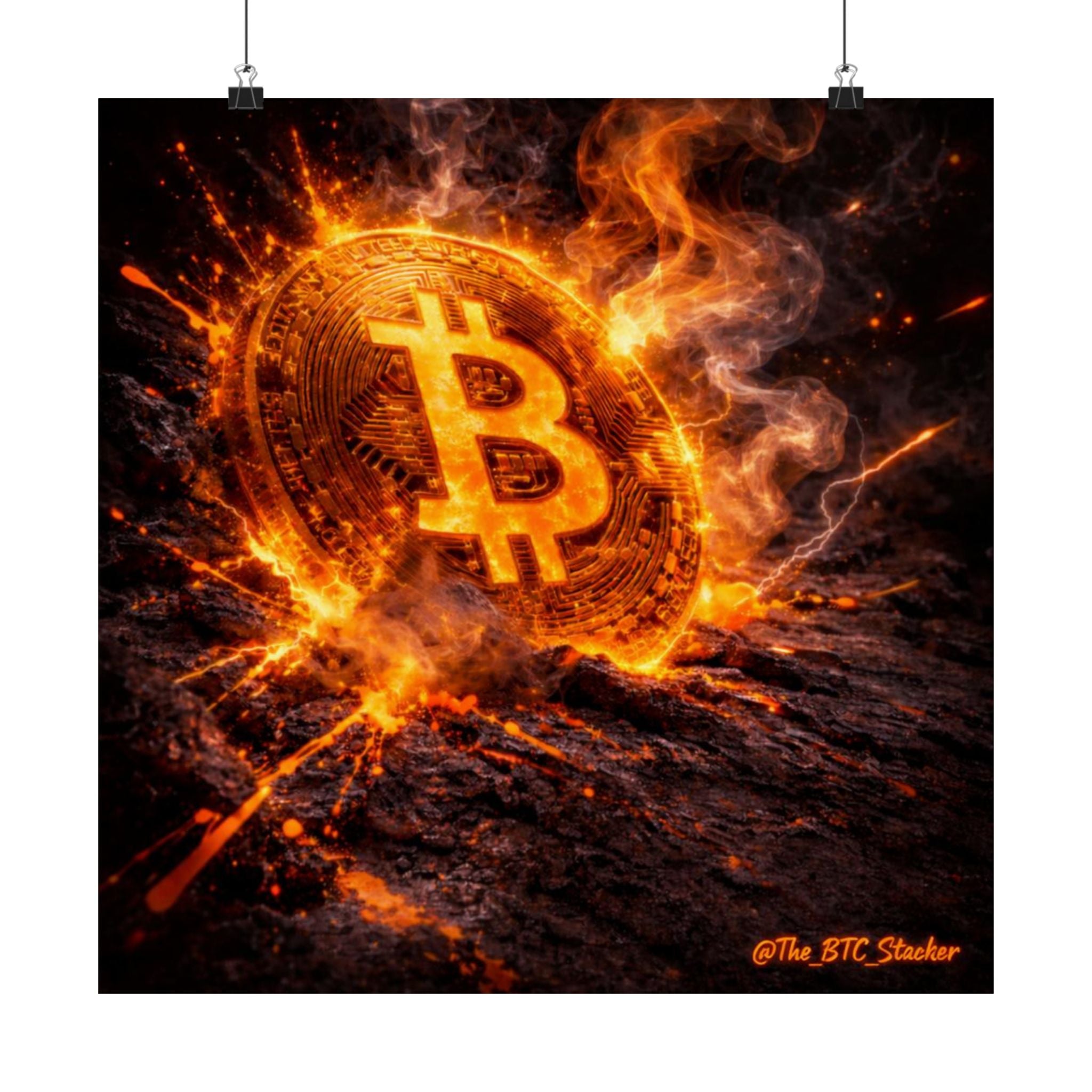 Flaming Bitcoin Matte Vertical Posters