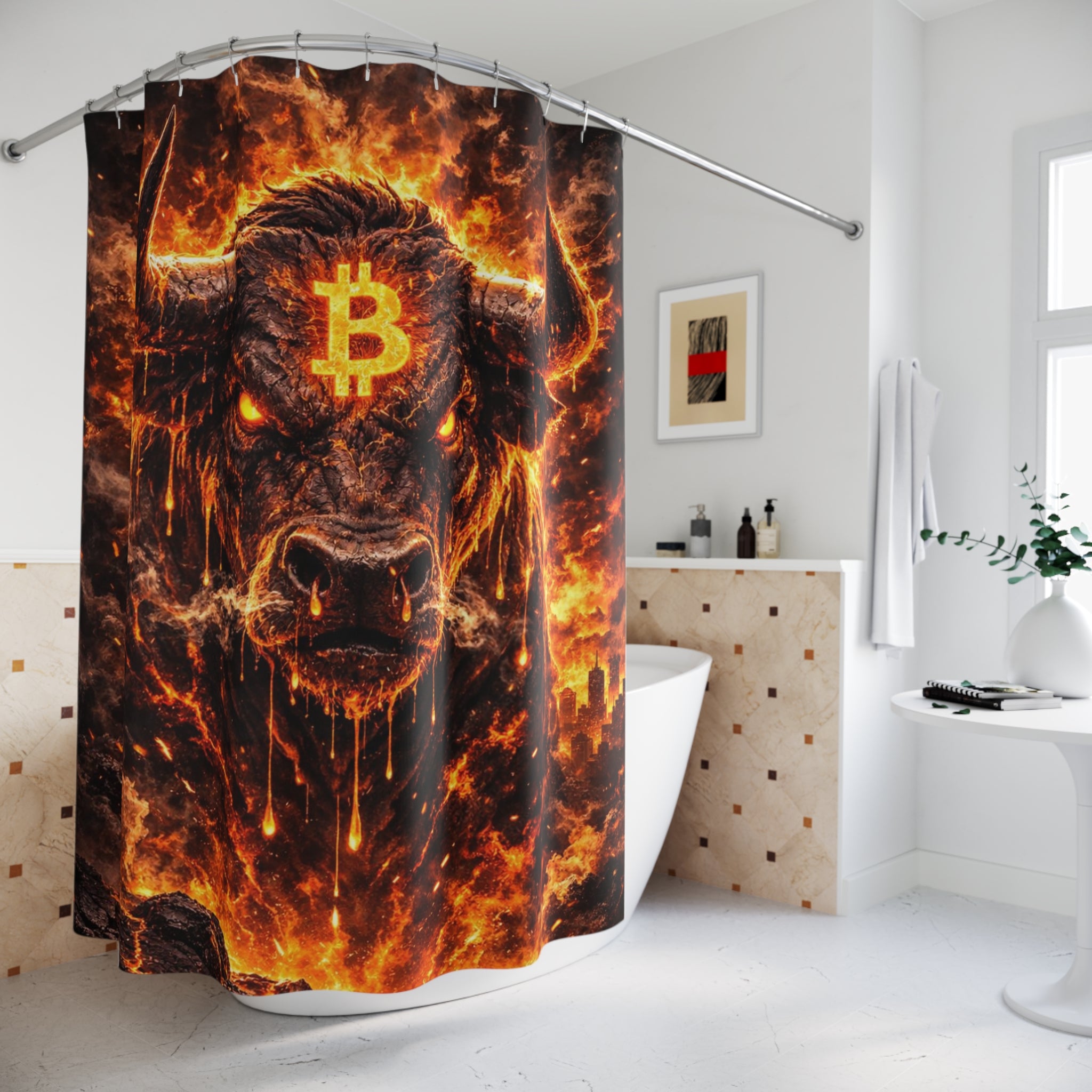 Bitcoin Bull Abstract Shower Curtains