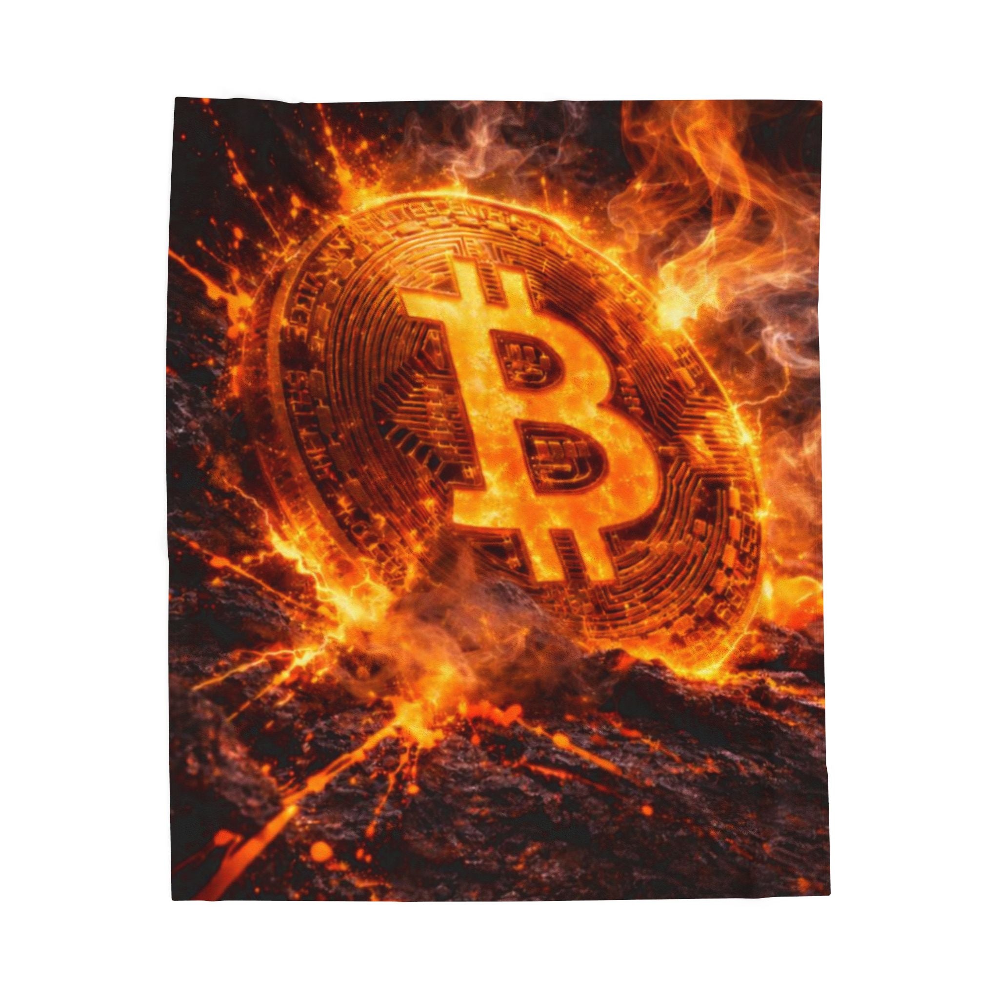 Flaming Bitcoin Velveteen Plush Blanket