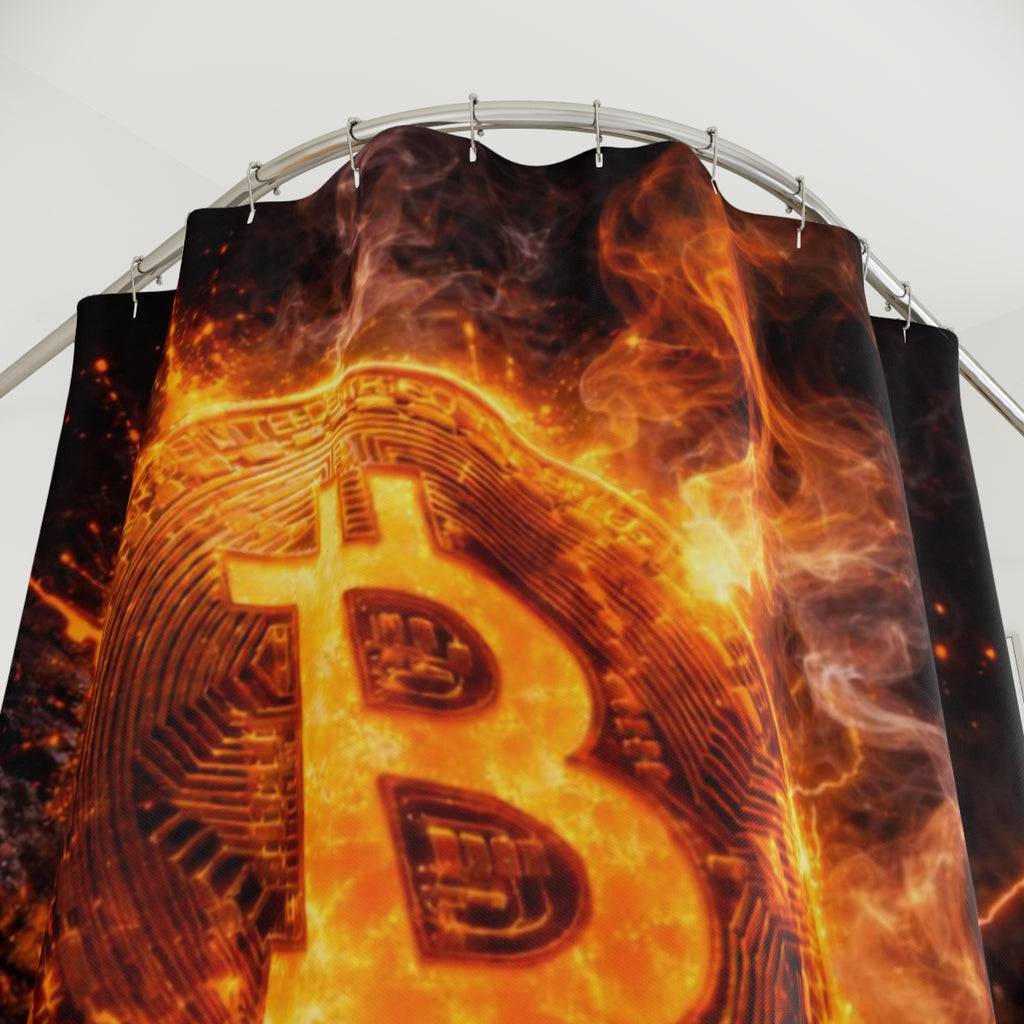 Flaming Bitcoin Abstract Shower Curtains