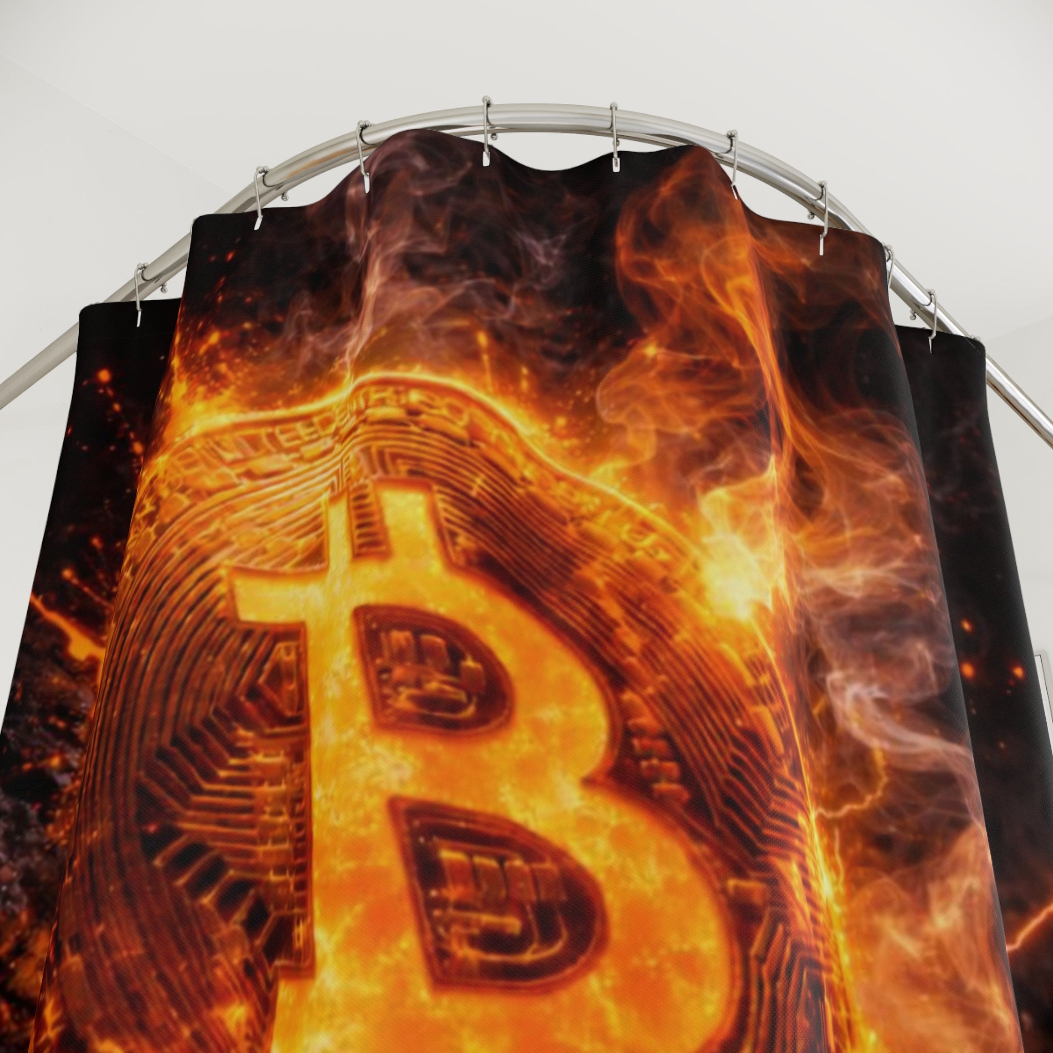 Flaming Bitcoin Abstract Shower Curtains