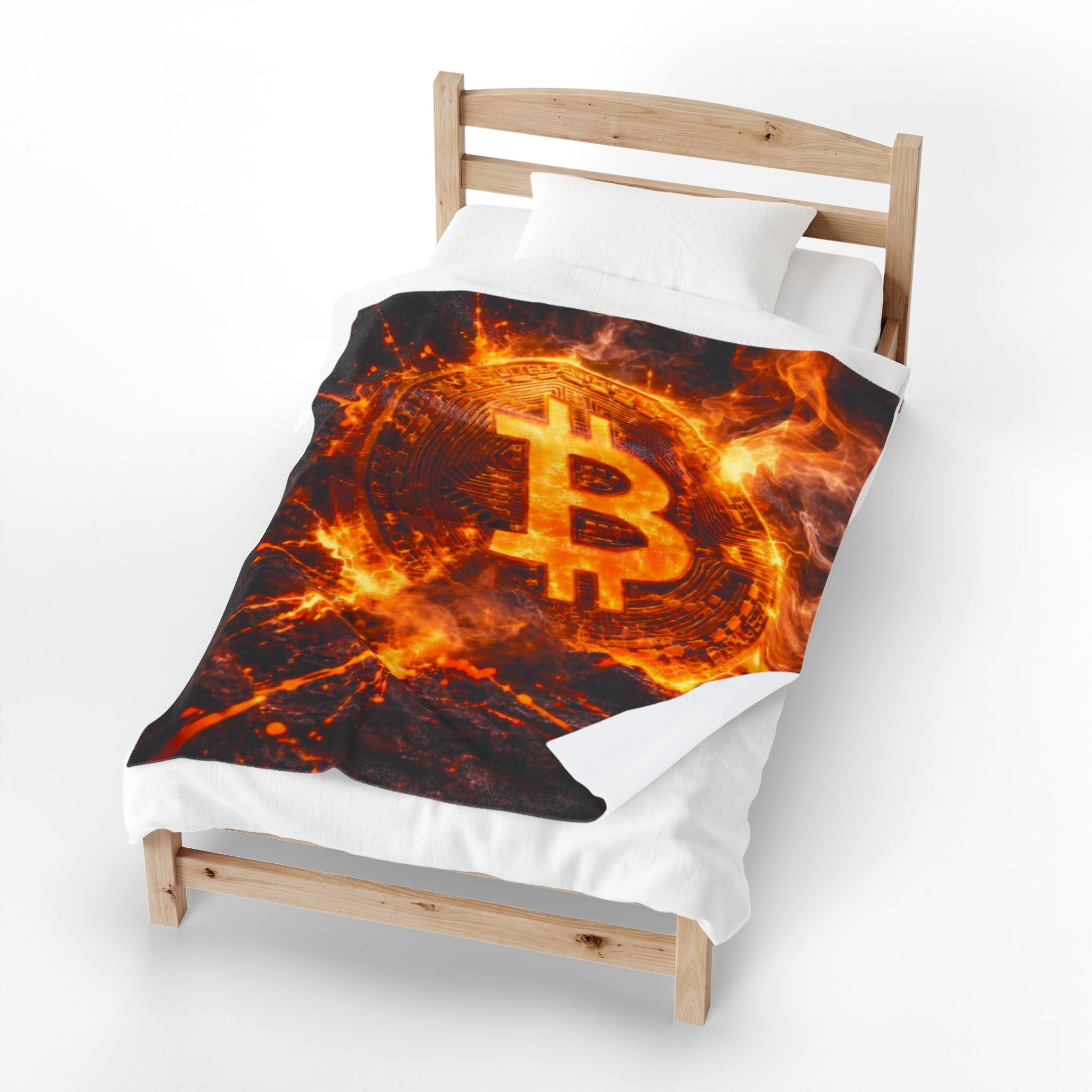 Flaming Bitcoin Velveteen Plush Blanket