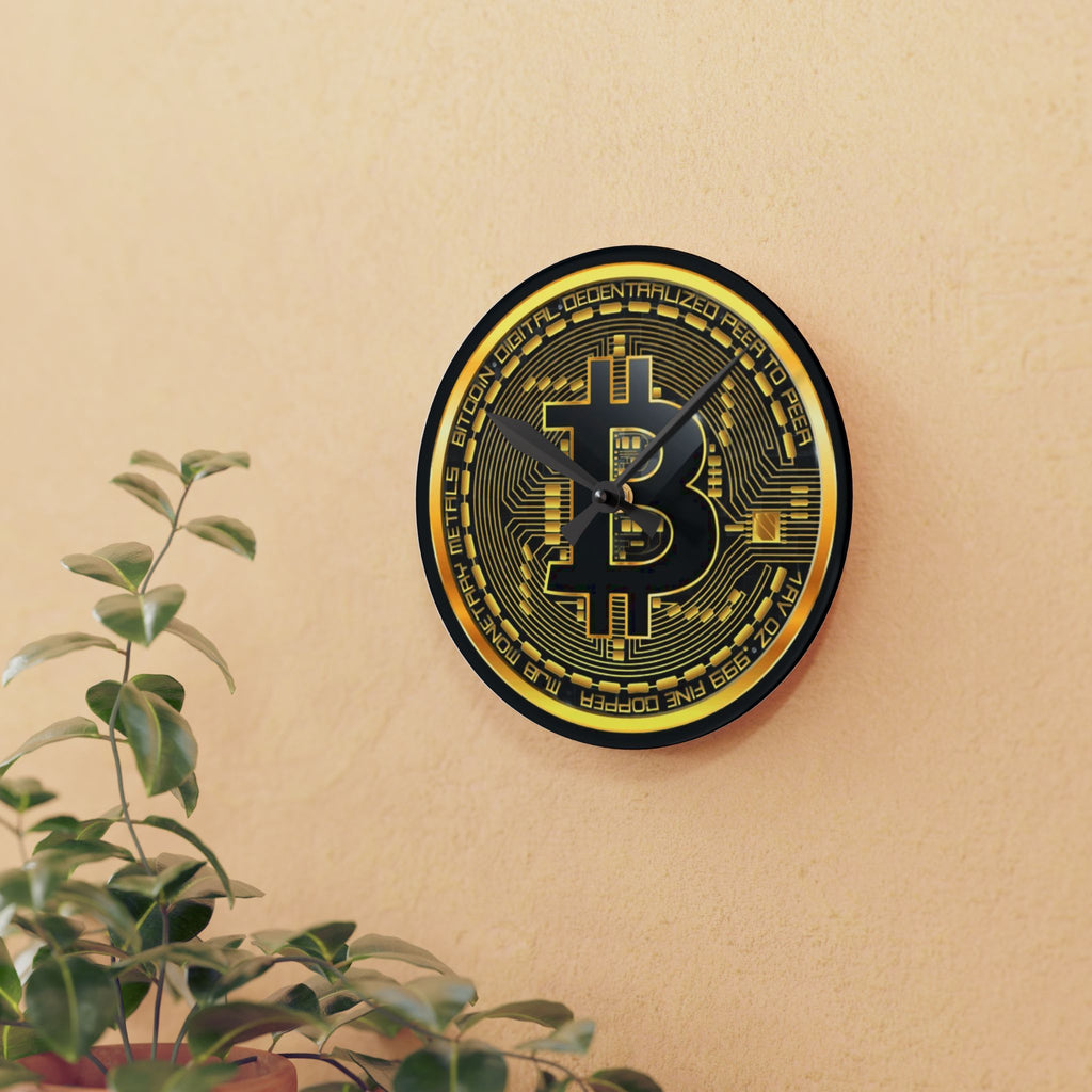 Bitcoin Black Background Acrylic Wall Clock