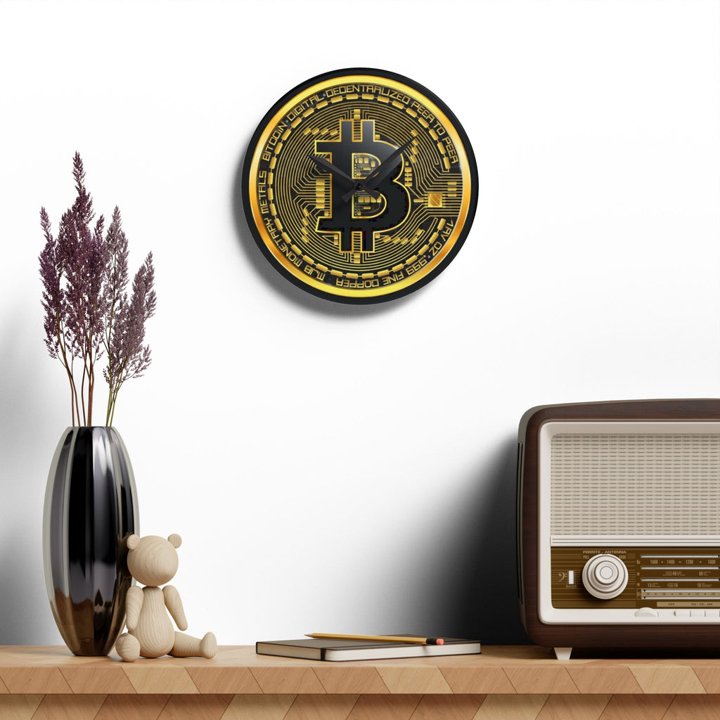 Bitcoin Black Background Acrylic Wall Clock
