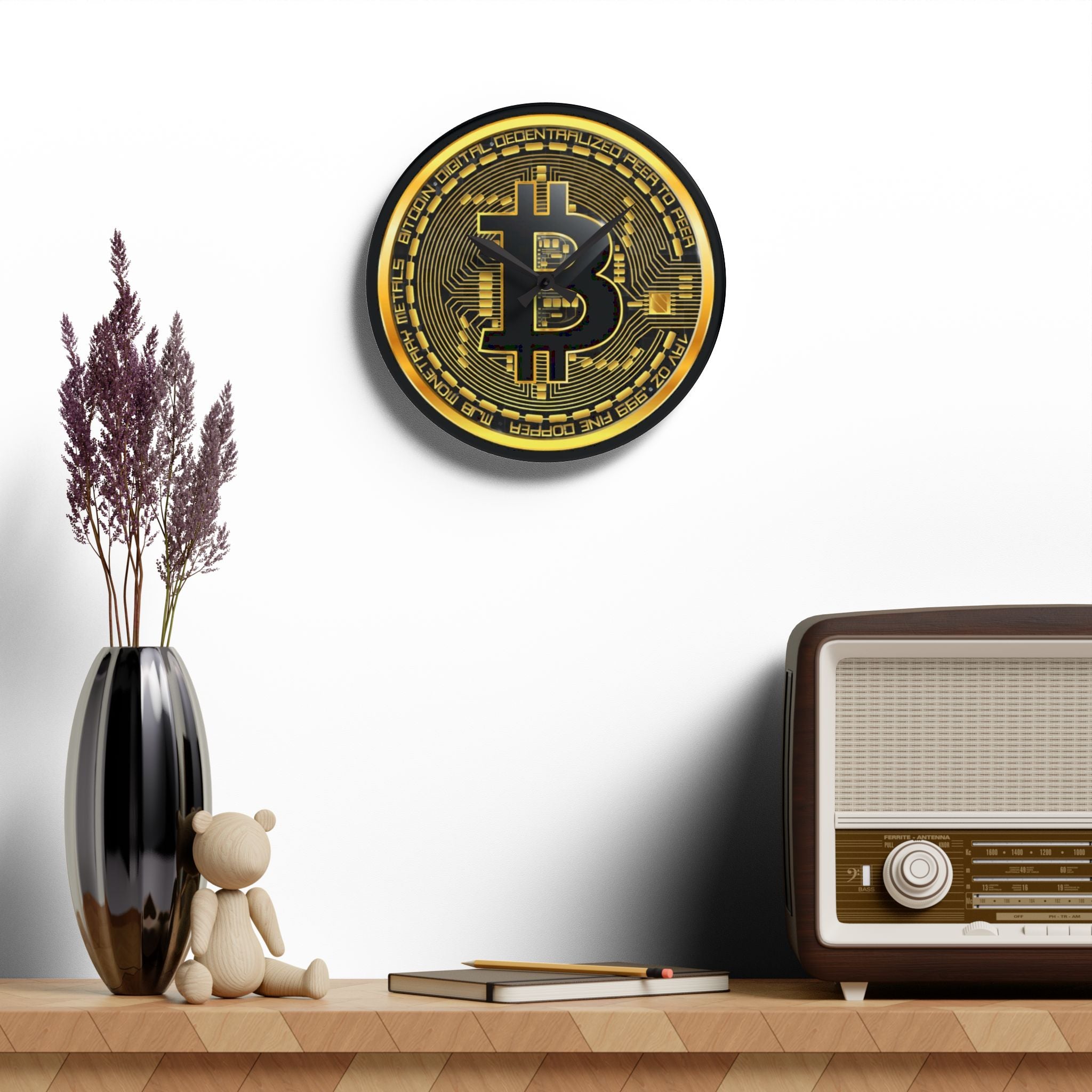 Bitcoin Black Background Acrylic Wall Clock