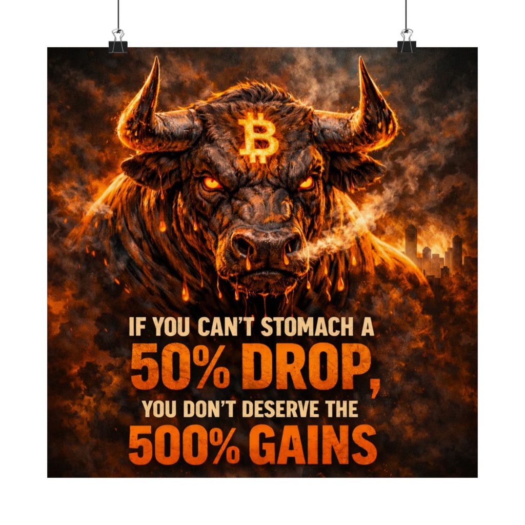 Bitcoin Bull Gains Matte Vertical Posters