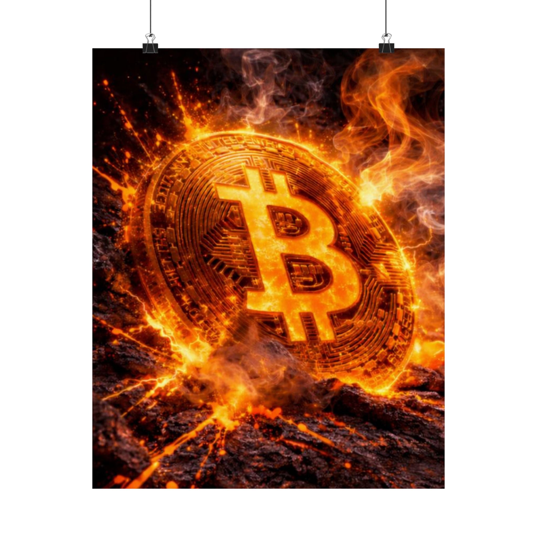 Flaming Bitcoin Matte Vertical Posters